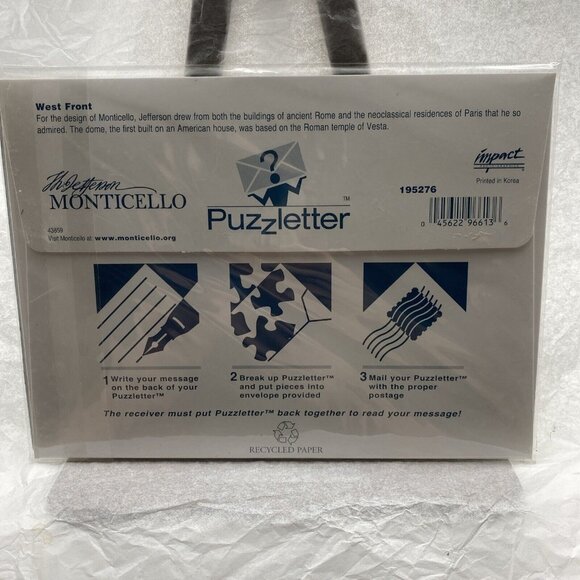 Puzzletter Thomas Jefferson Monticello Vtg Envelope NOS 4.5x6.5"‎ Secret Massage - Picture 6 of 12
